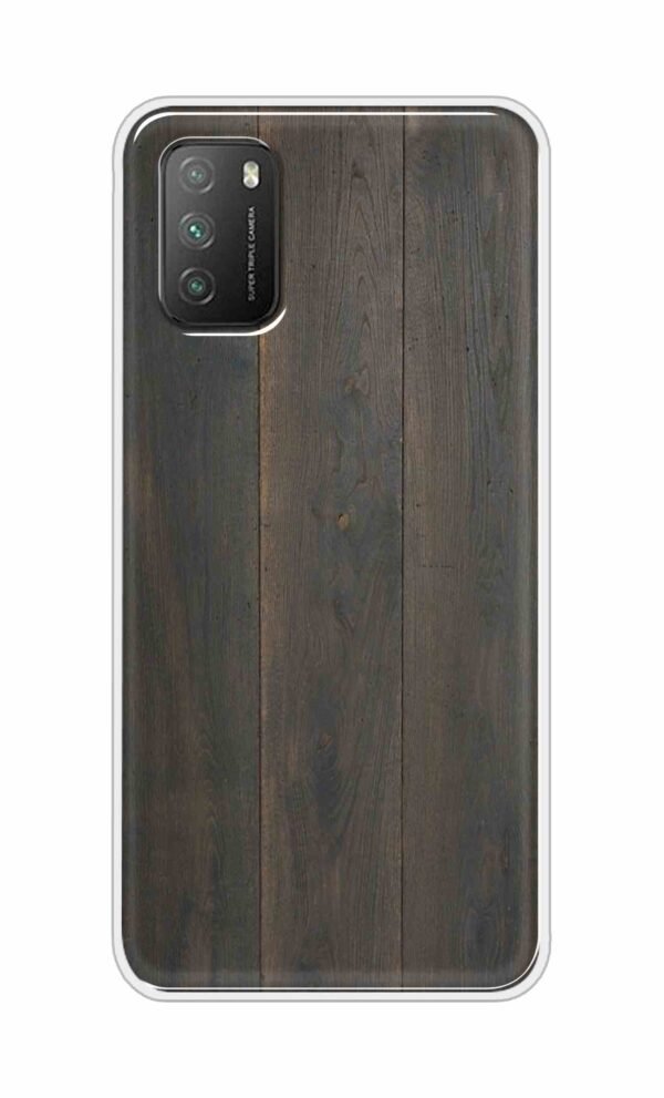 Blackish Wooden Texture Back Case For Poco M3