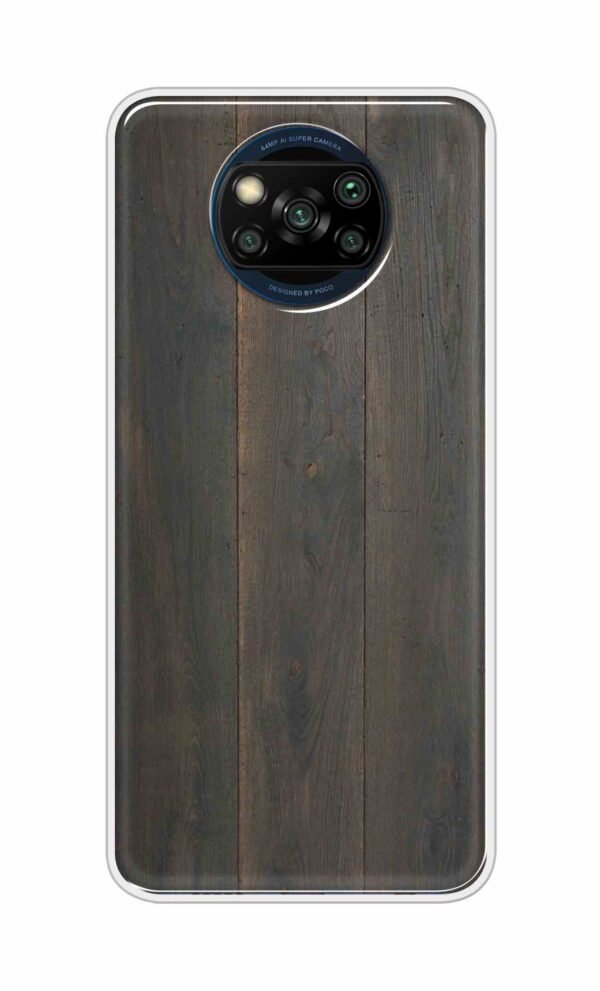 Blackish Wooden Texture Back Case For Poco X3
