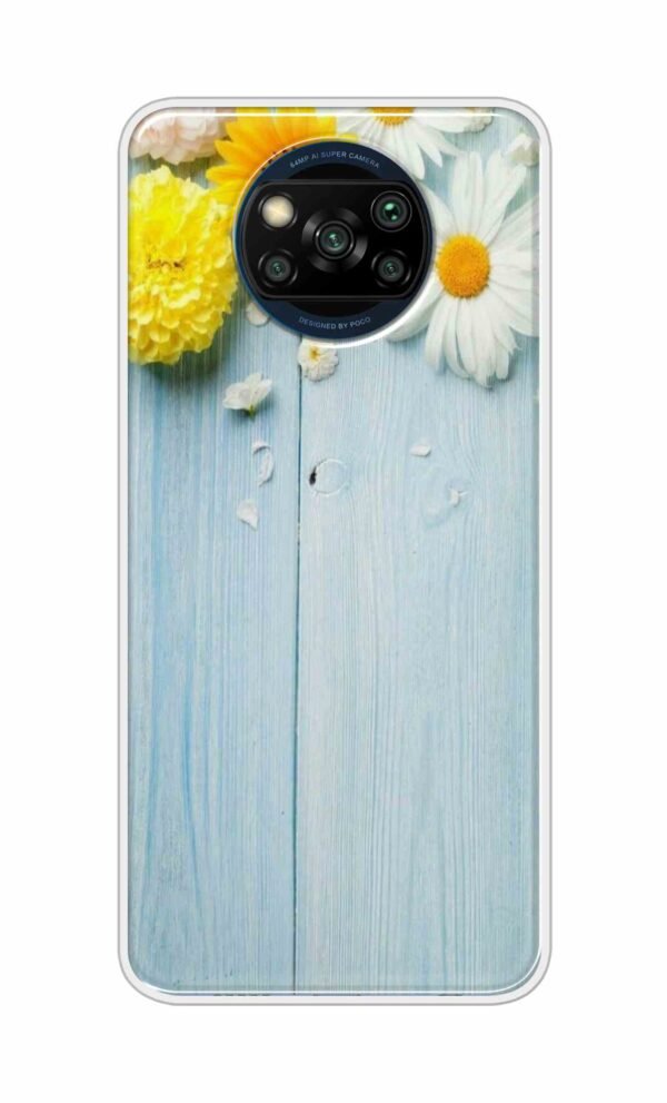 Flowers on Blue Back Case For Poco X3