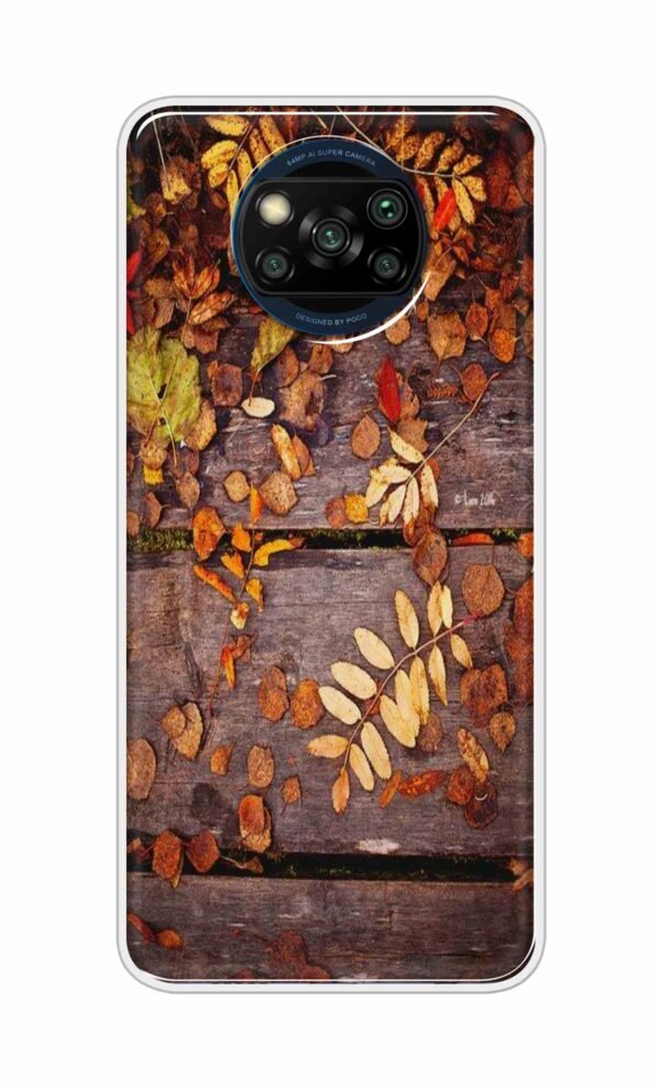 Leaves on Wood Back Case For Poco X3