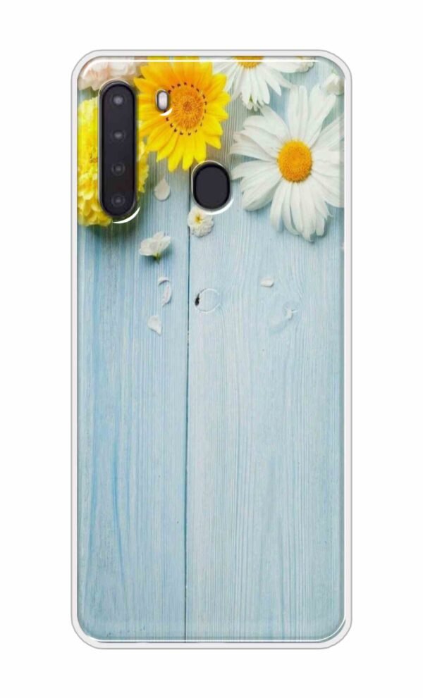 Flowers on Blue Back Case For Samsung A21