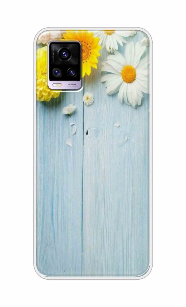 Flowers on Blue Back Case For Vivo V20