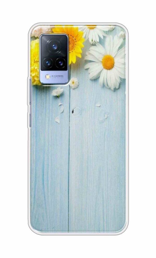 Flowers on Blue Back Case For Vivo V21