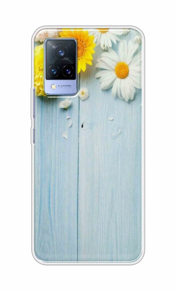 Flowers on Blue Back Case For Vivo V21E