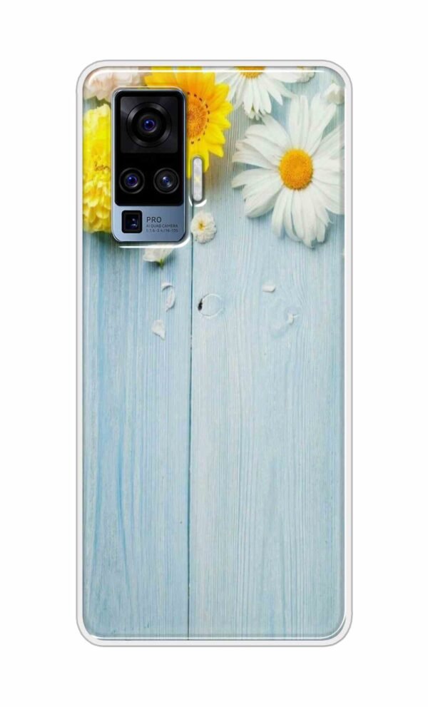 Flowers on Blue Back Case For Vivo X50 Pro
